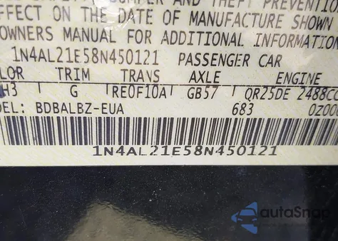 2008 Nissan Altima 2.5 S z USA, uszkodzony, nr VIN 1N4AL21E58N450121